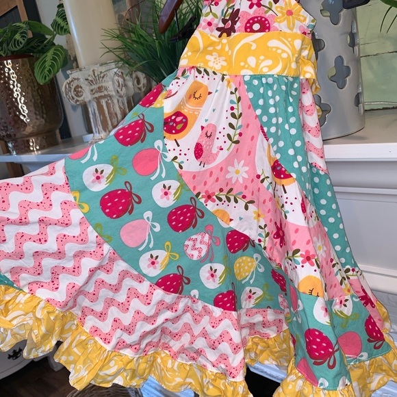 Jelly the Pug Colorful Floral Mixed Print Girls Tie Back Ruffle Dress Size 2T - Picture 2 of 4